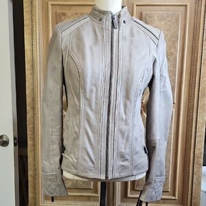 Bernardo Light Taupe Leather Jacket Size Small